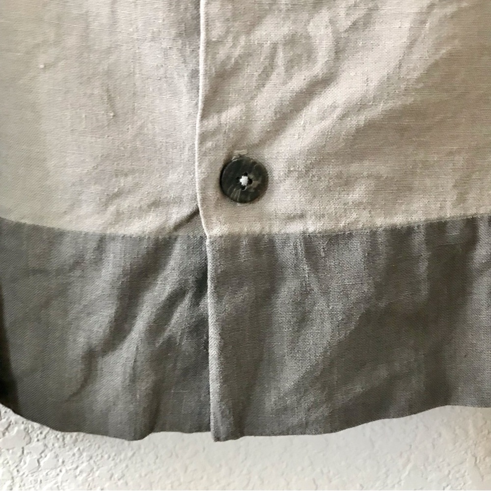 Eskandar 100% Linen Boxy Button Front Top Size 1 Medium Tan Green Khaki Luxury - Picture 4 of 8